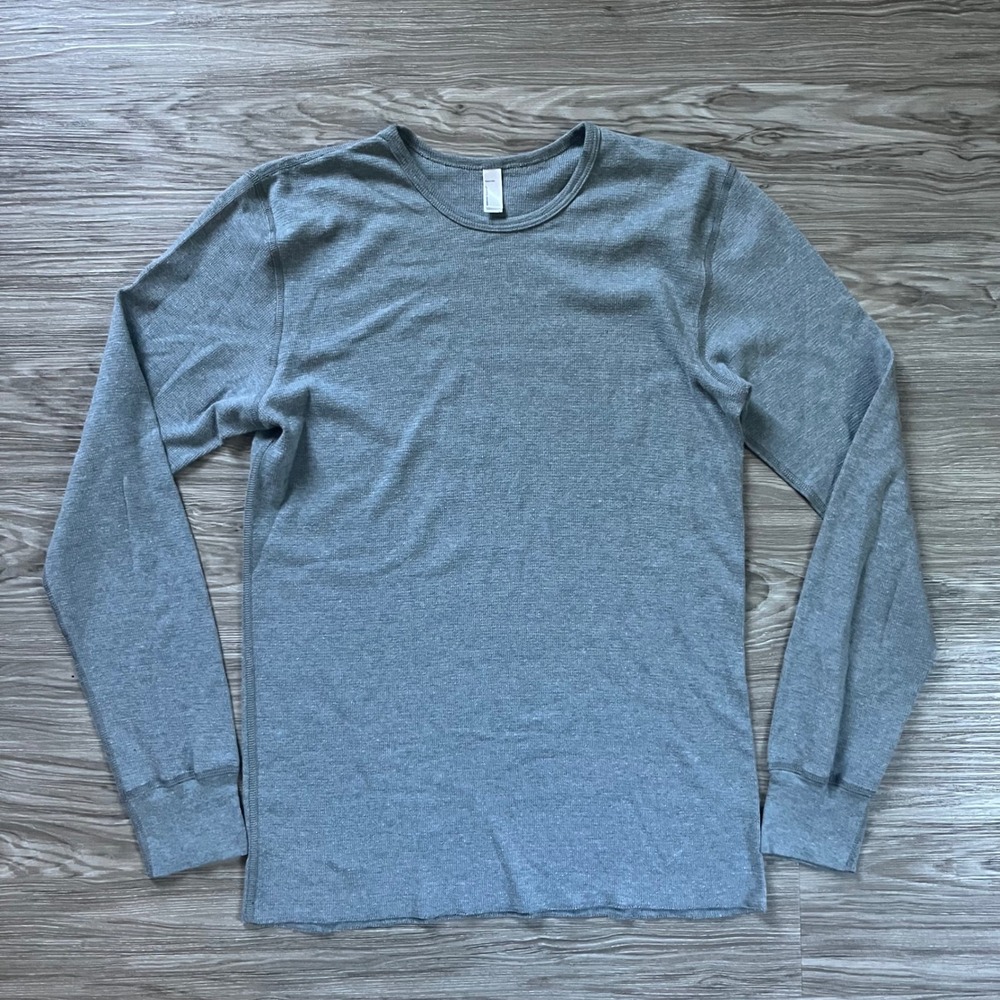 American Apparel Mens Gray Thermal Long Sleeve Waffle Knit Shirt L Made in USA